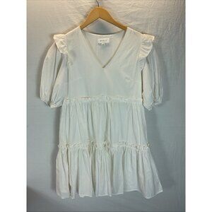 Mable tiered poplin mini babydoll Dress White Romantic Coquette puff sleeve sz S